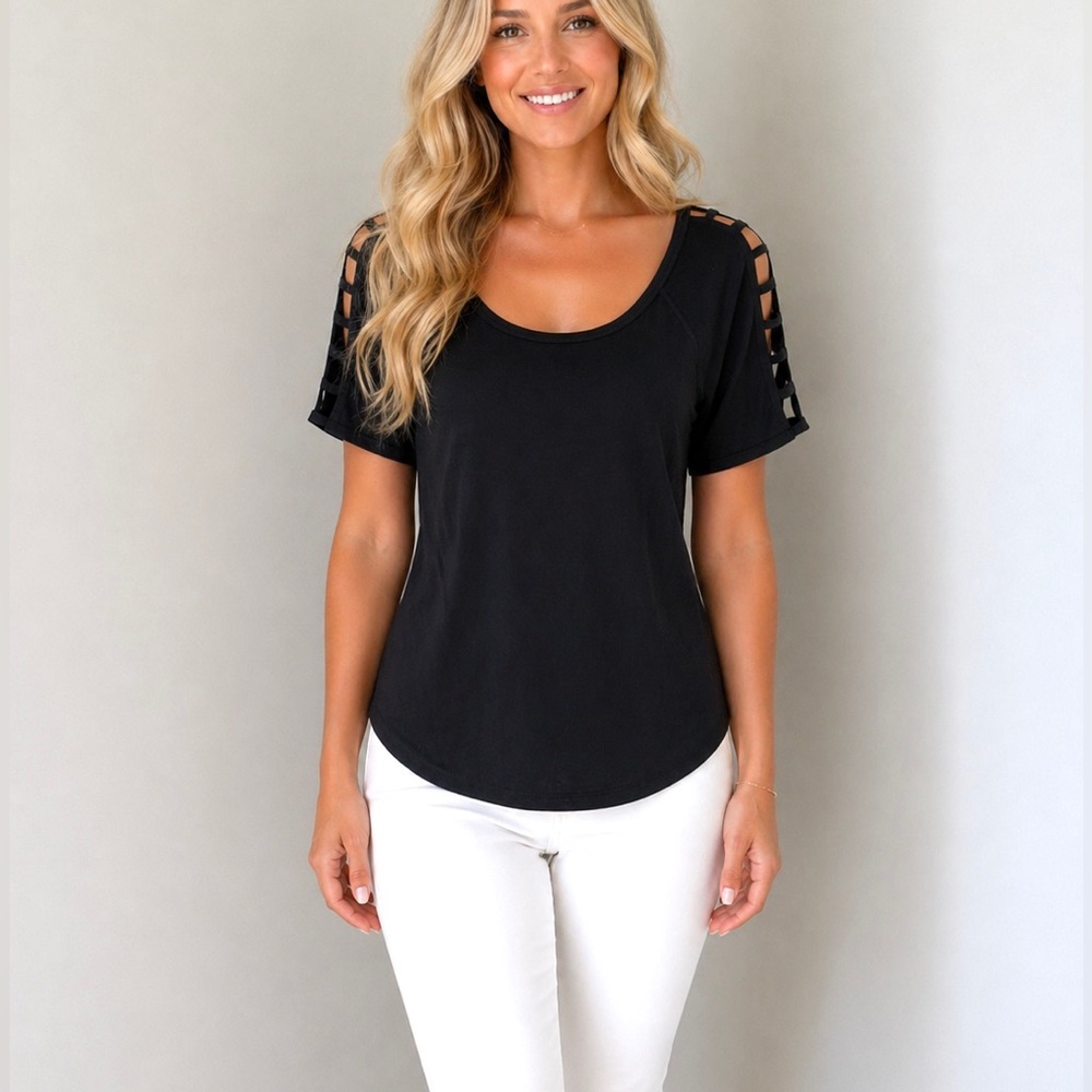 NWT August Silk Scoop Neck Slit Whimsygoth Short Sleeve Top Size M